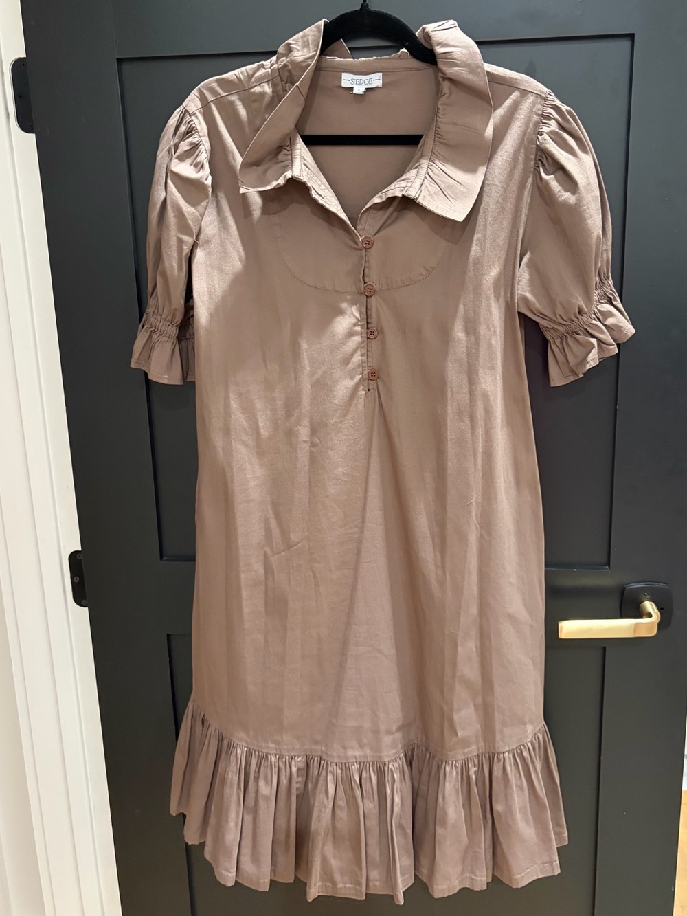 edge Taupe Ruffle Hem Short Sleeve Mini Dress